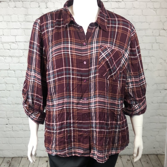 Style & Co Burgundy Plaid Utility Shirt Plus Sz 3X - Picture 2 of 6